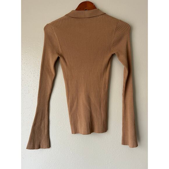 LOFT Tan Collared Ribbed Long Sleeve Top Size XS - Picture 5 of 8